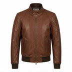 Men Quilted Bomber Leather Jacket with Golden Zipper - Timber AND Hide