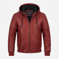 Men Red hooded Leather Biker Jacket - Timber AND Hide