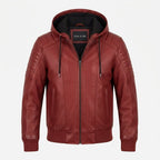 Men Red hooded Leather Biker Jacket - Timber AND Hide