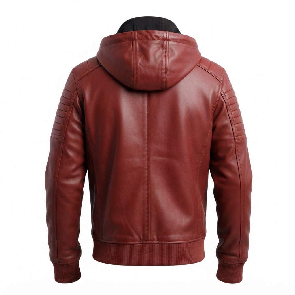 Men Red hooded Leather Biker Jacket - Timber AND Hide