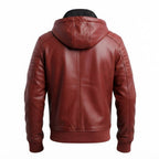 Men Red hooded Leather Biker Jacket - Timber AND Hide