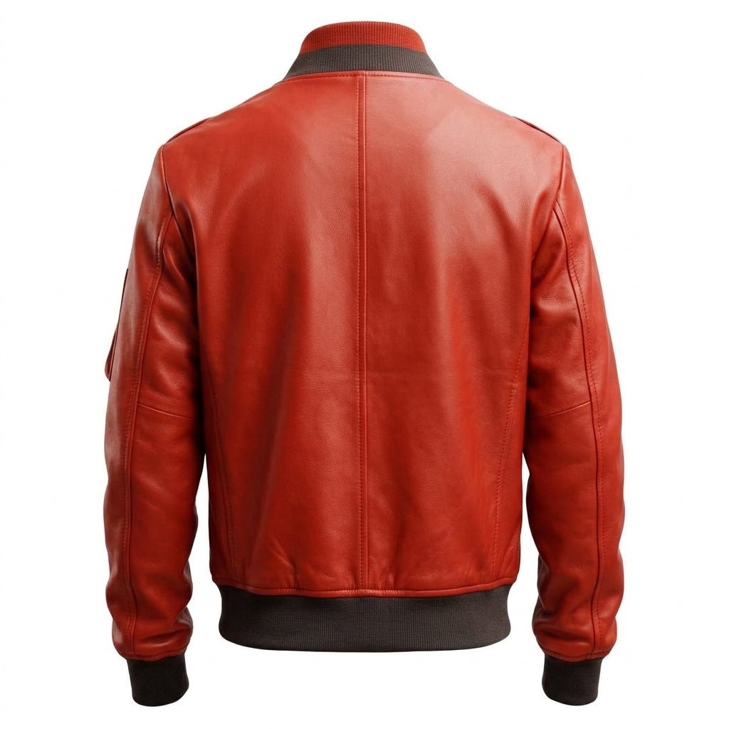 Men Red Leather Bomber Jacket - Timber AND Hide