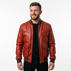 Men Red Leather Bomber Jacket - Timber AND Hide