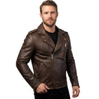 Men Slimfit Rider Brown Leather Jacket - Timber AND Hide