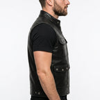 Men Storm Black Leather Vest - Timber AND Hide