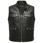Men Storm Black Leather Vest - Timber AND Hide