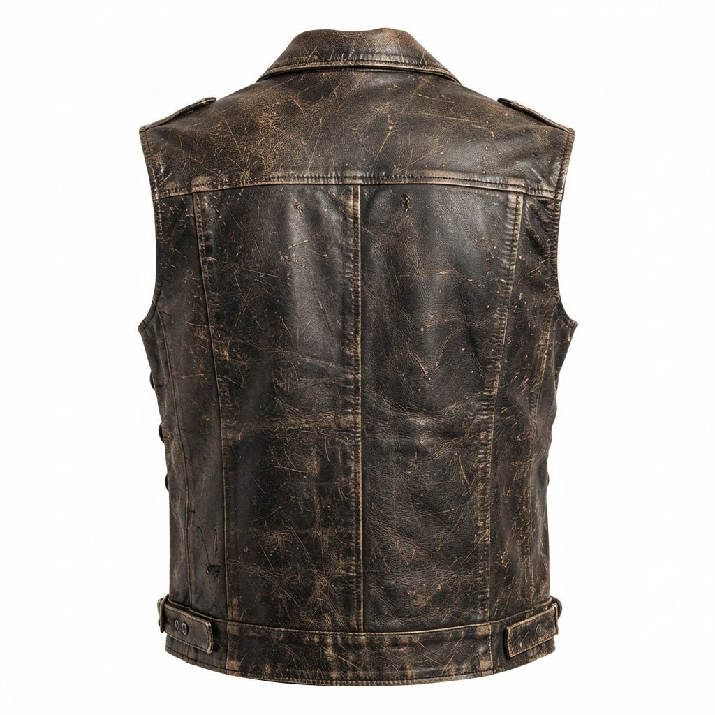 Men Strap Pockets Distressed Brown Leather Vest - Timber AND Hide
