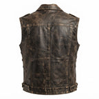 Men Strap Pockets Distressed Brown Leather Vest - Timber AND Hide