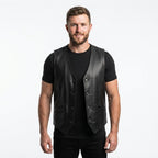 Men Stylish Black Leather Vest - Timber AND Hide