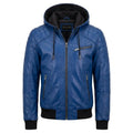Men Stylish Blue Hooded Leather Jacket - Timber AND Hide