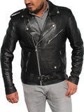 Men Stylish Real Vintage Biker Leather Jacket - Black