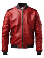 Men’s Stylish Red Bomber Leather Jacket