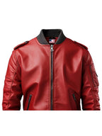 Men’s Stylish Red Bomber Leather Jacket