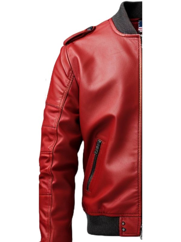 Men’s Stylish Red Bomber Leather Jacket