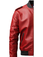 Men’s Stylish Red Bomber Leather Jacket