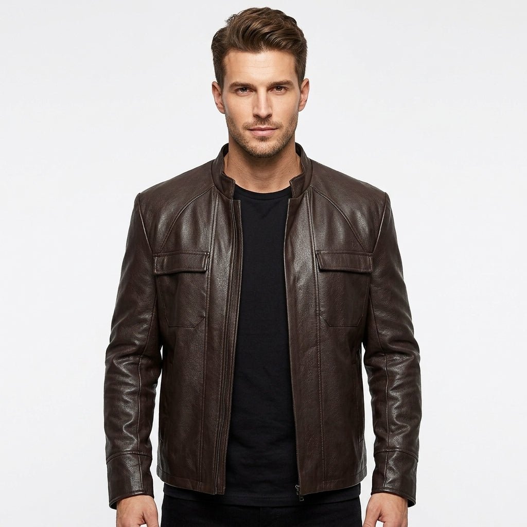 Men Swiss Brown Designer Leather Jacket - Timber AND Hide