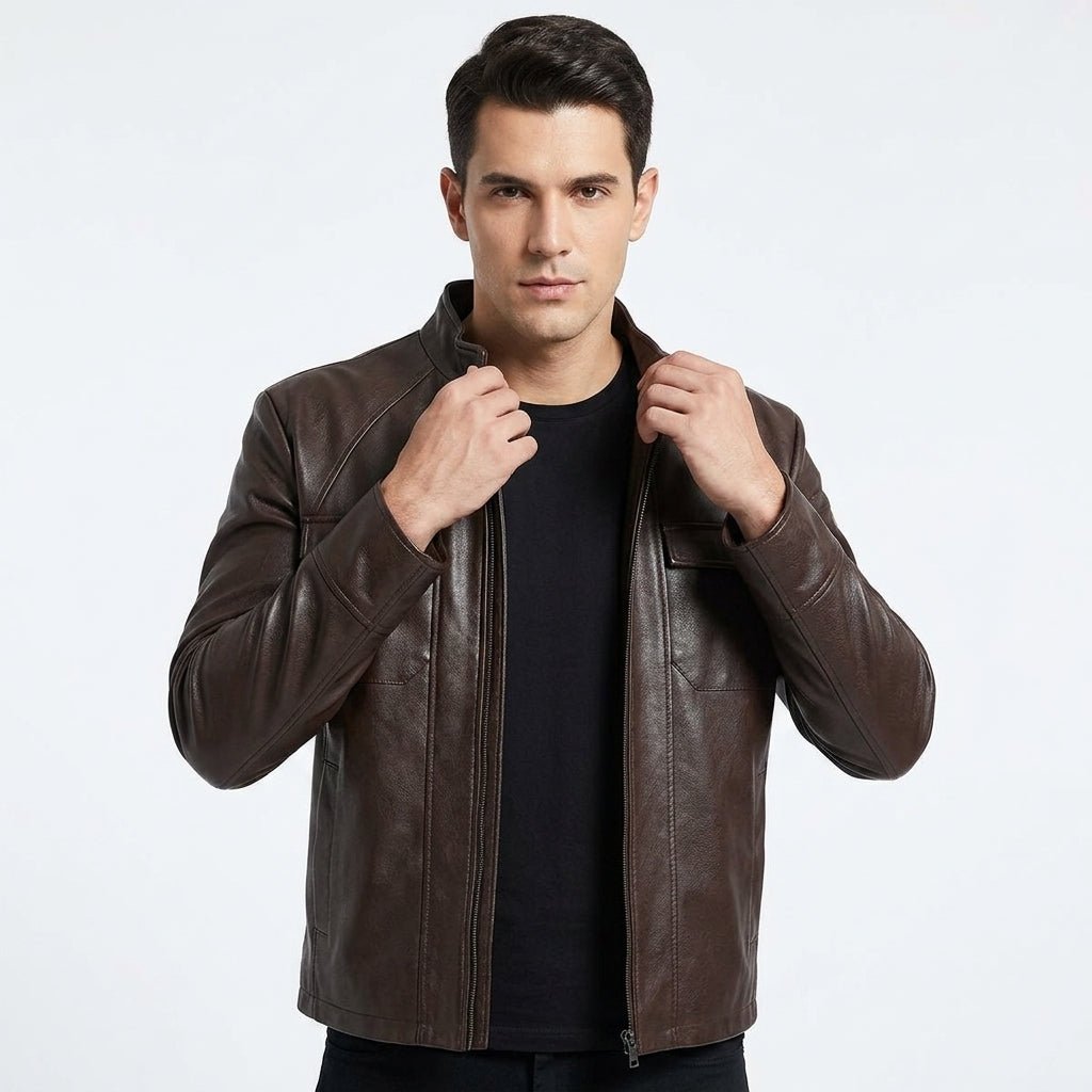 Men Swiss Brown Designer Leather Jacket - Timber AND Hide