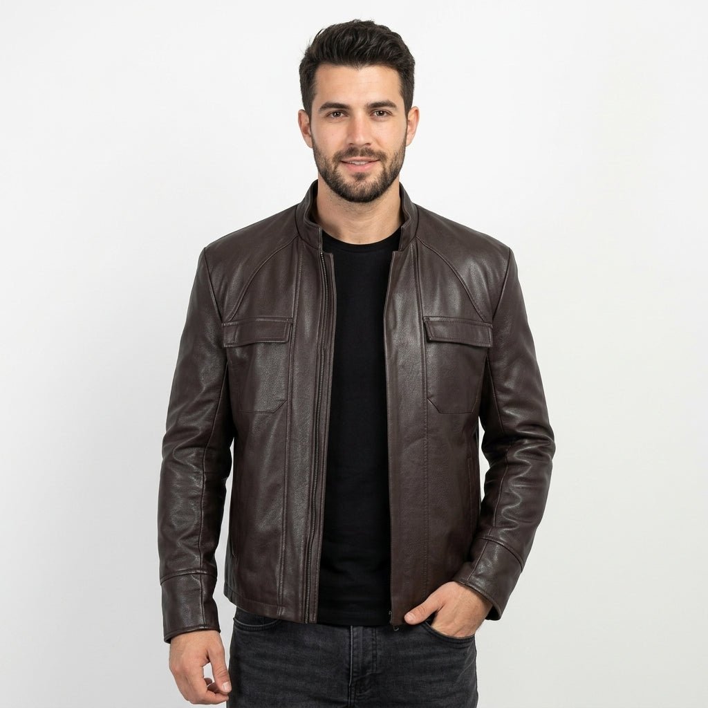 Men Swiss Brown Designer Leather Jacket - Timber AND Hide