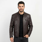 Men Swiss Brown Designer Leather Jacket - Timber AND Hide