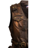 Men’s Vintage Brown Military Leather Vest