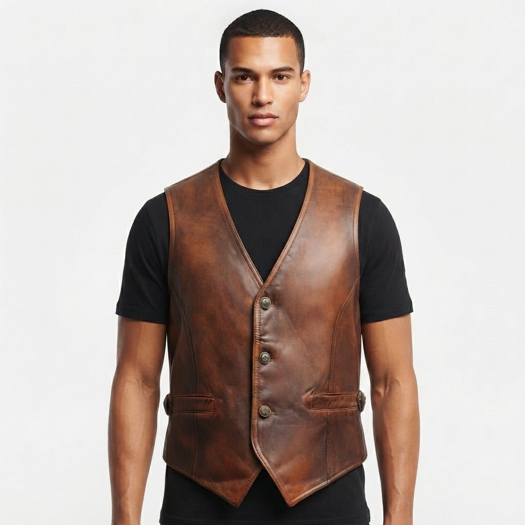 Men Vintage Leather Vest - Timber AND Hide