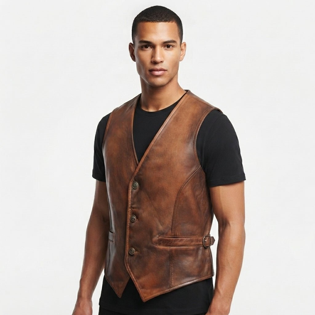 Men Vintage Leather Vest - Timber AND Hide