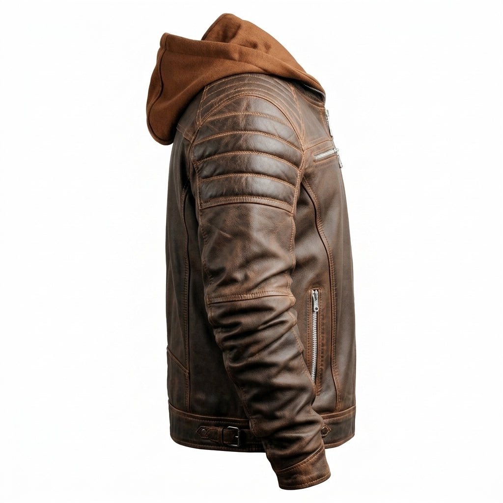 Men Voguish Brown Detachable Hooded Leather Jacket - Timber AND Hide