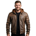 Men Voguish Brown Detachable Hooded Leather Jacket - Timber AND Hide