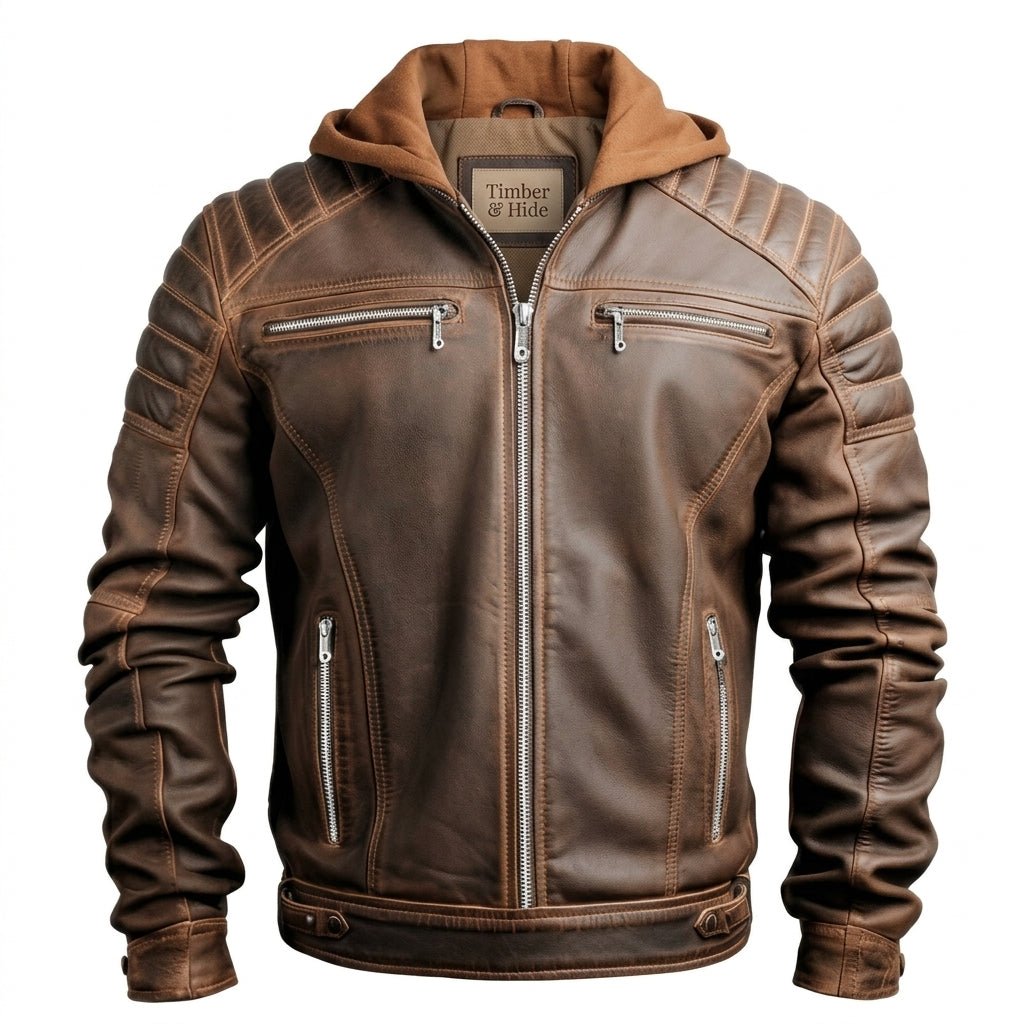 Men Voguish Brown Detachable Hooded Leather Jacket - Timber AND Hide