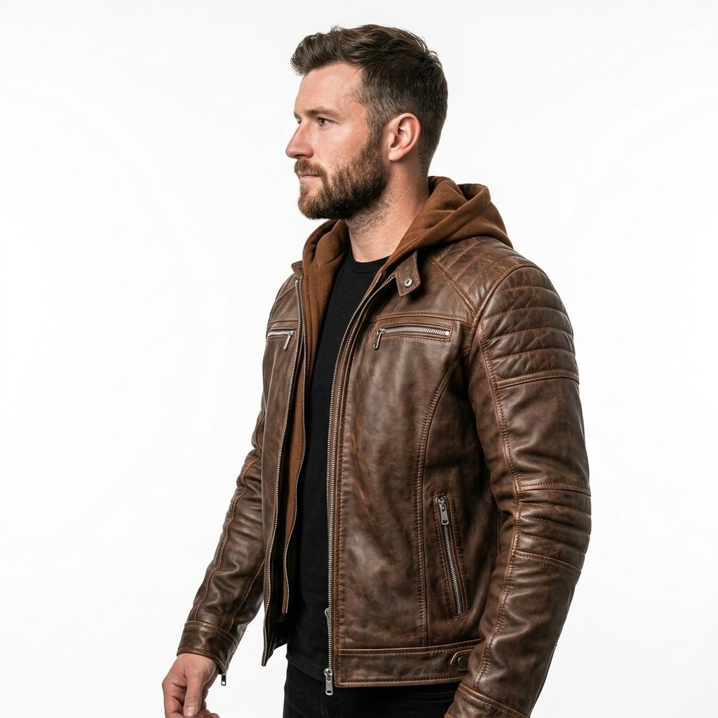 Men Voguish Brown Detachable Hooded Leather Jacket - Timber AND Hide