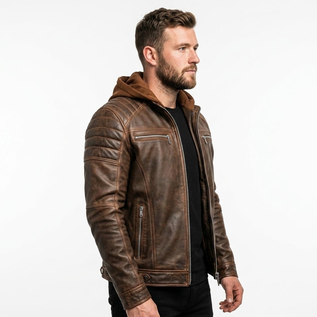 Men Voguish Brown Detachable Hooded Leather Jacket - Timber AND Hide