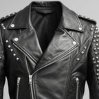 Men’s Black Leather Jacket – Black Biker Studded Jacket