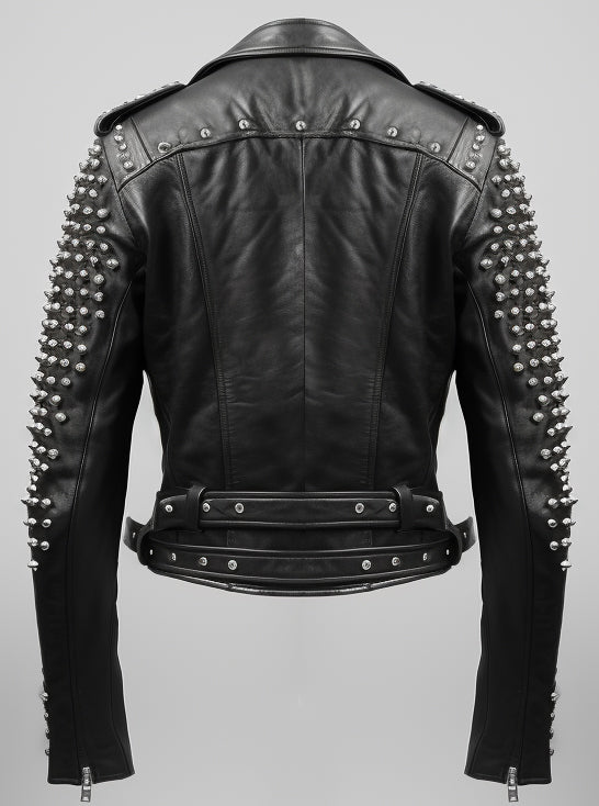 Men’s Black Leather Jacket – Black Biker Studded Jacket