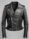 Men’s Black Leather Jacket – Black Biker Studded Jacket