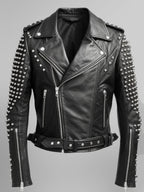 Men’s Black Leather Jacket – Black Biker Studded Jacket