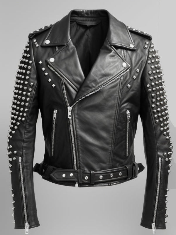 Men’s Black Leather Jacket – Black Biker Studded Jacket