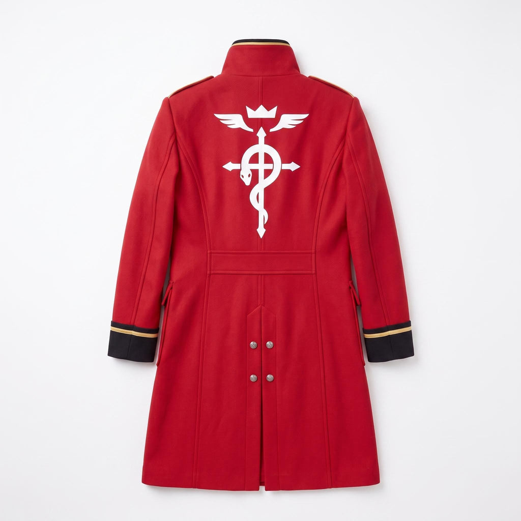 Men's Alchemist Edward Elric Inspired Red Wool Coat Anime Military Cosplay Overcoat Convention - Timber AND Hide