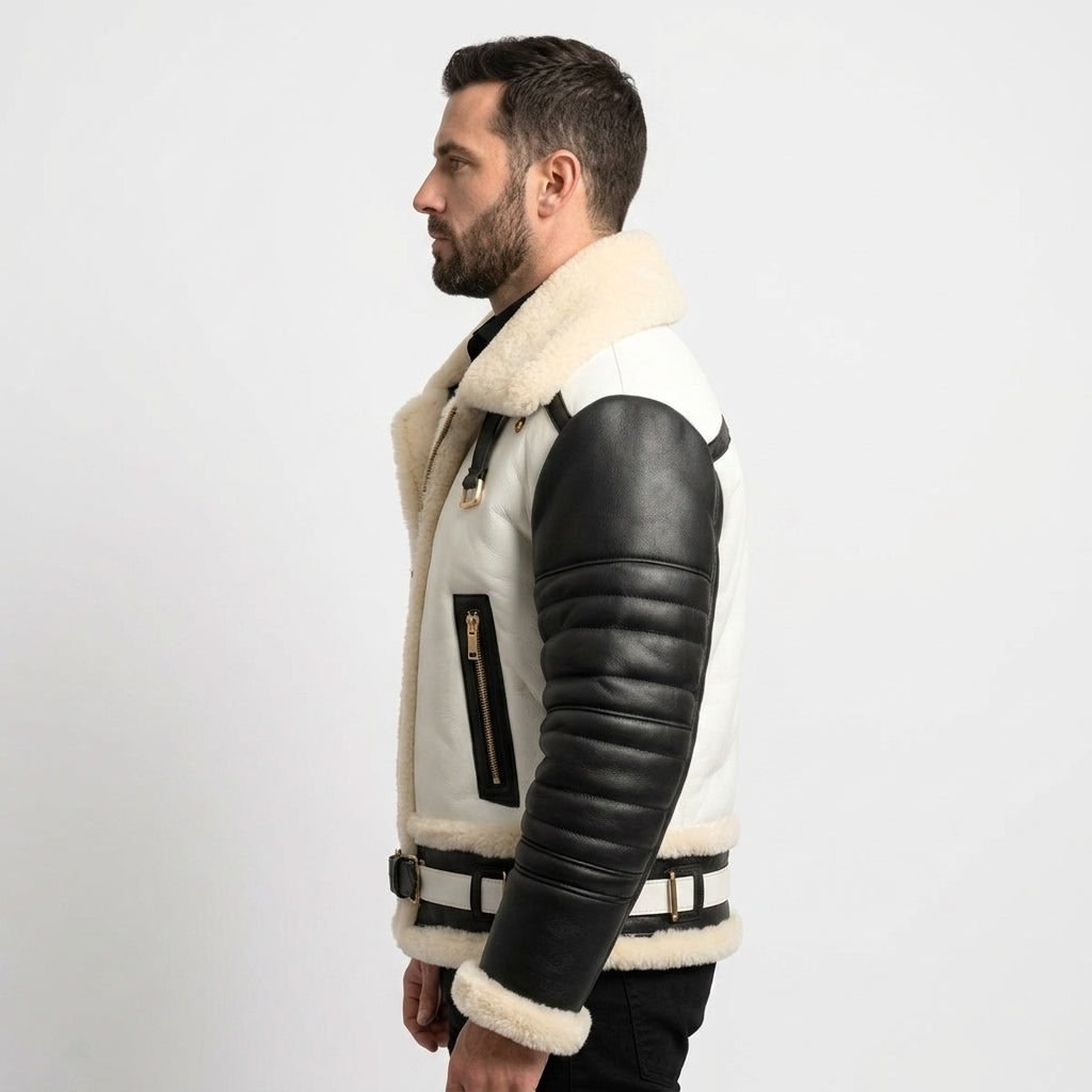 Men’s Aviator B3 Bomber Leather Jacket – Black &amp; White - Timber AND Hide