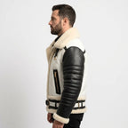Men’s Aviator B3 Bomber Leather Jacket – Black &amp; White - Timber AND Hide