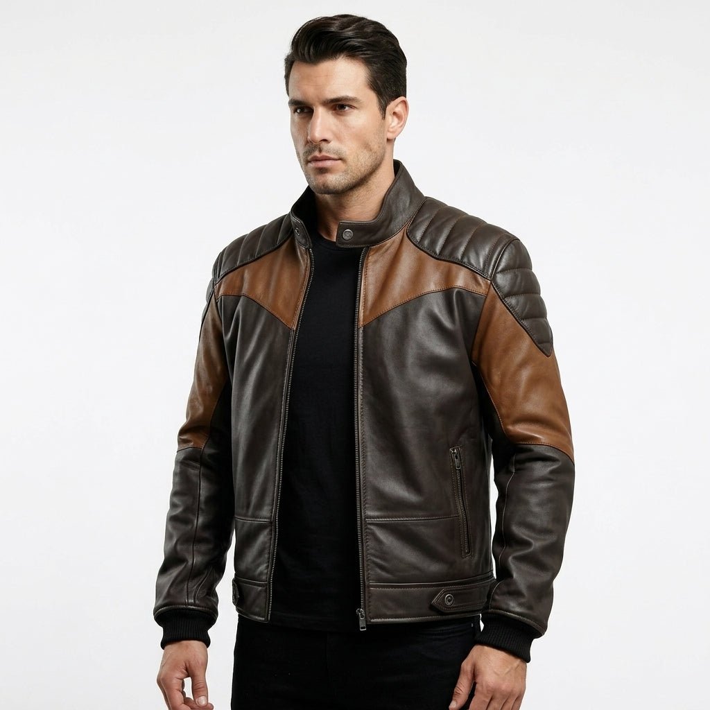 Men’s Black and Brown Biker Stylish Leather Jacket - Timber AND Hide