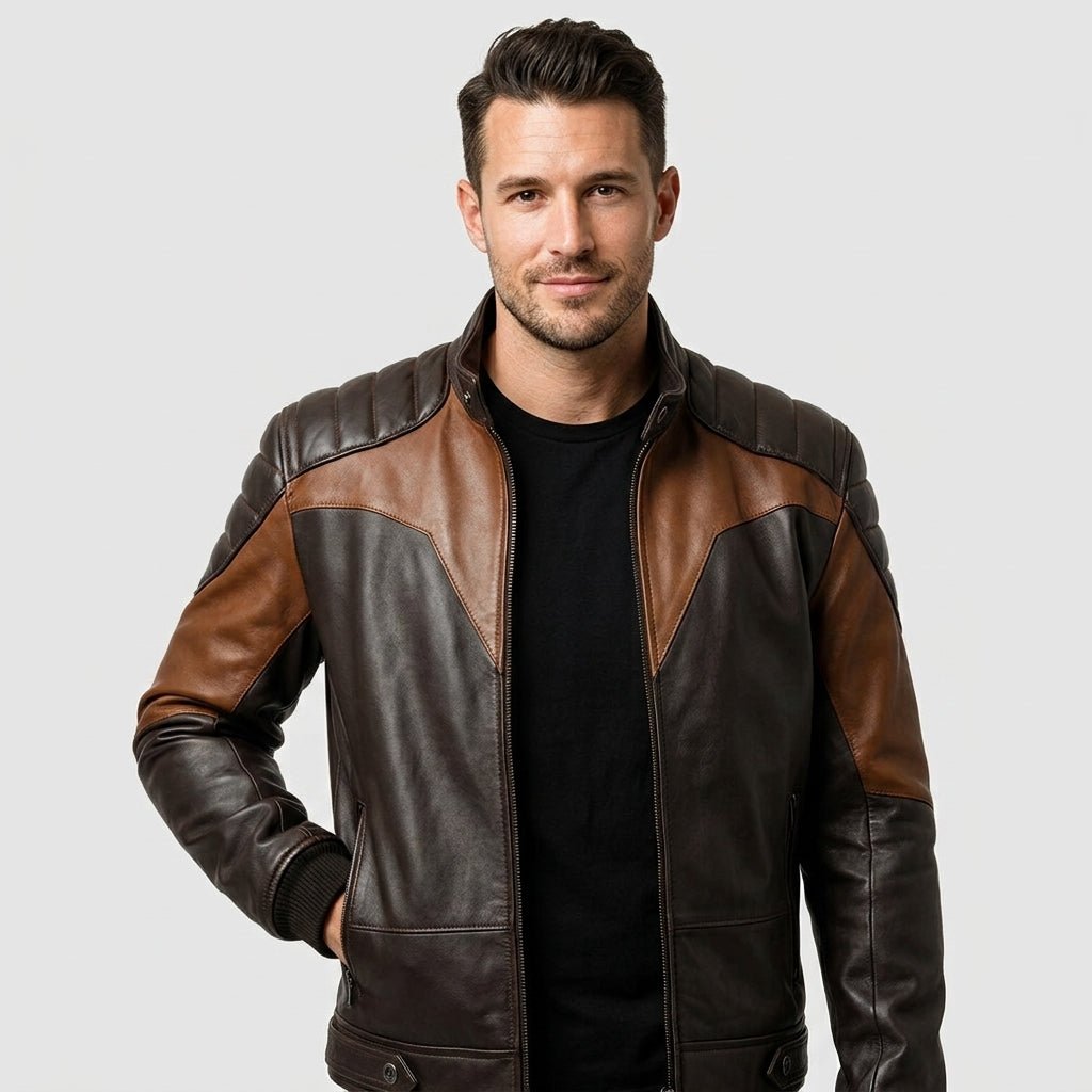 Men’s Black and Brown Biker Stylish Leather Jacket - Timber AND Hide