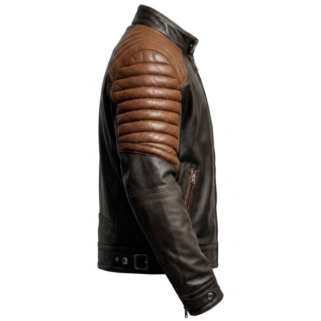 Men’s Black and Brown Leather Jacket - Leather Jacket Black Brown - Timber AND Hide