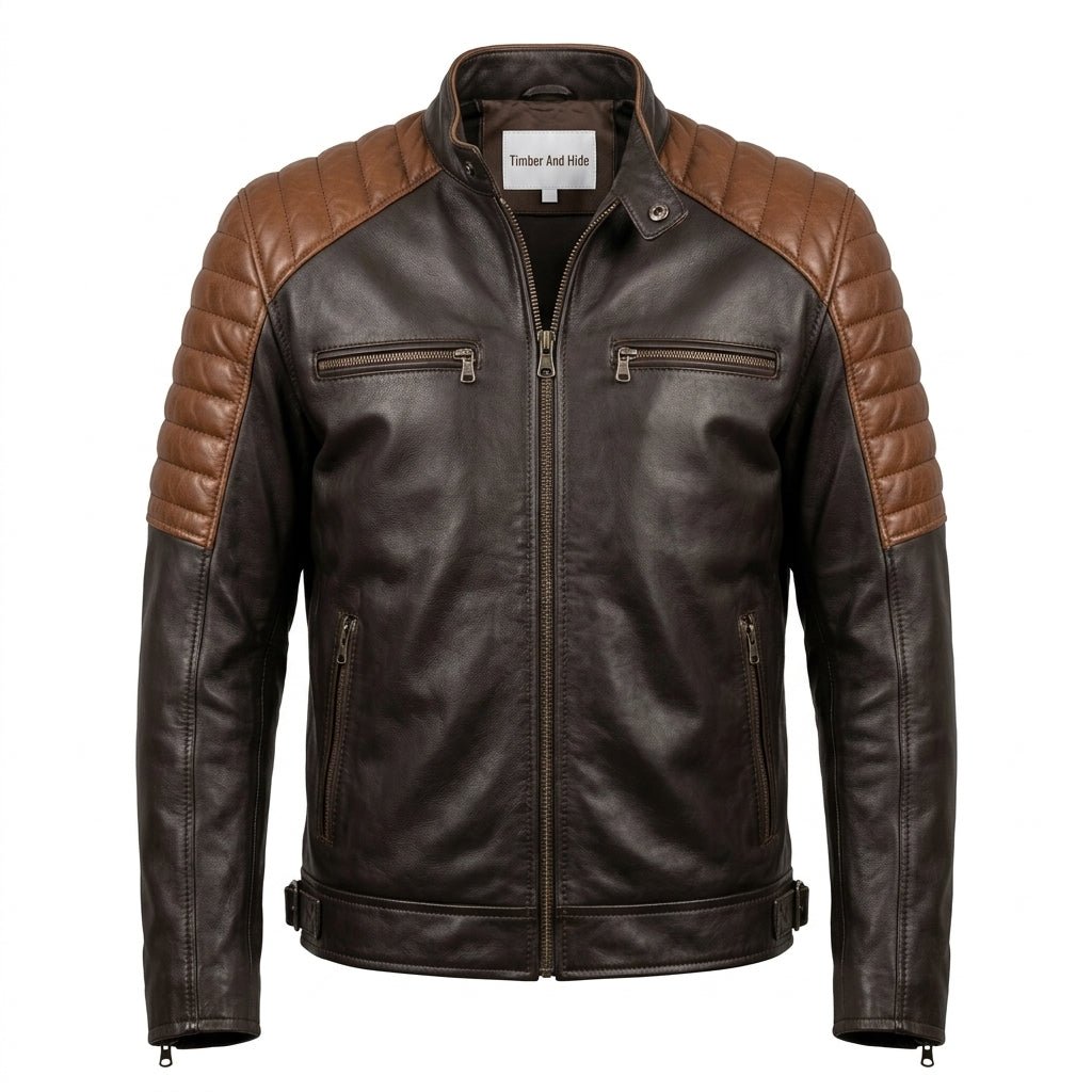 Men’s Black and Brown Leather Jacket - Leather Jacket Black Brown - Timber AND Hide