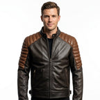 Men’s Black and Brown Leather Jacket - Leather Jacket Black Brown - Timber AND Hide