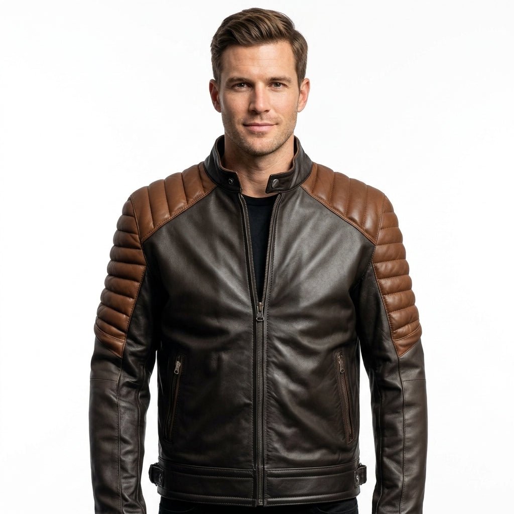 Men’s Black and Brown Leather Jacket - Leather Jacket Black Brown - Timber AND Hide