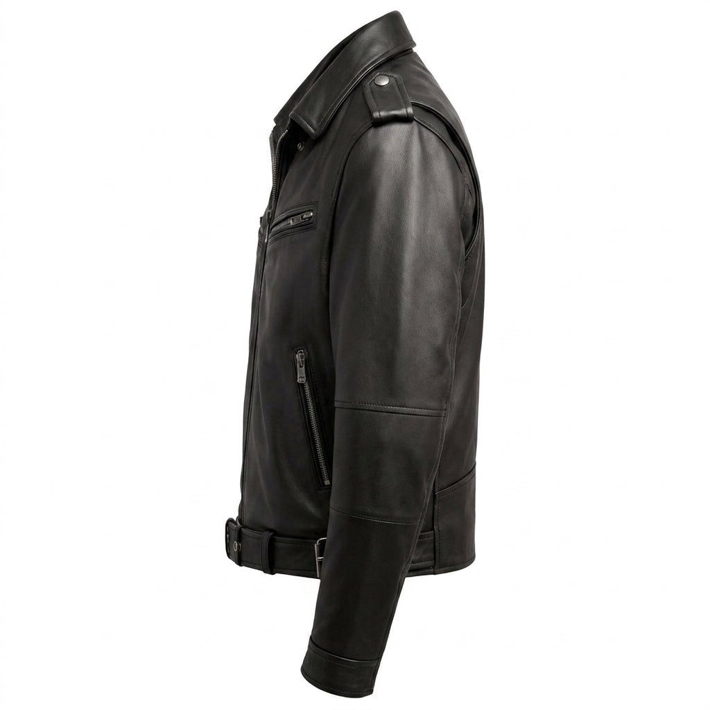 Men’s Black Biker Leather Jacket - Biker Leather Jacket Black - Timber AND Hide