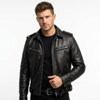 Men’s Black Biker Leather Jacket - Biker Leather Jacket Black - Timber AND Hide