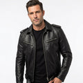 Men’s Black Biker Leather Jacket - Biker Leather Jacket Black - Timber AND Hide