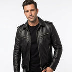 Men’s Black Biker Leather Jacket - Biker Leather Jacket Black - Timber AND Hide