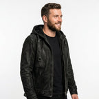 Men’s Black Hooded Suede Leather Jacket - Timber AND Hide